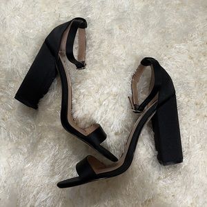 David Tutera Satin Black Block Heel Ankle Strap Sandals